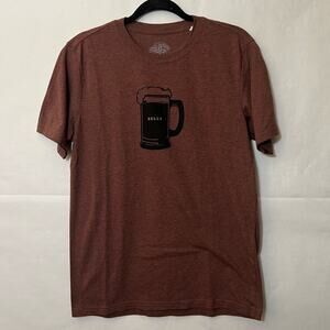 Prana Men’s Size S Solid Brown Beer Belly Drinking Short Sleeve Graphic T Shirt